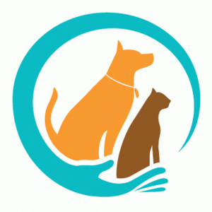 cat and dog in hand logo